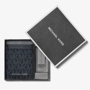 Michael Kors logo card case with bill clip NEW